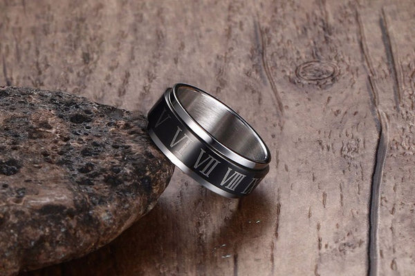 Black Spinner Roman Numerals Rotatable Ring