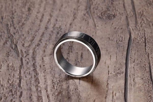 Black Spinner Roman Numerals Rotatable Ring