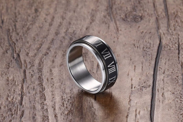 Black Spinner Roman Numerals Rotatable Ring
